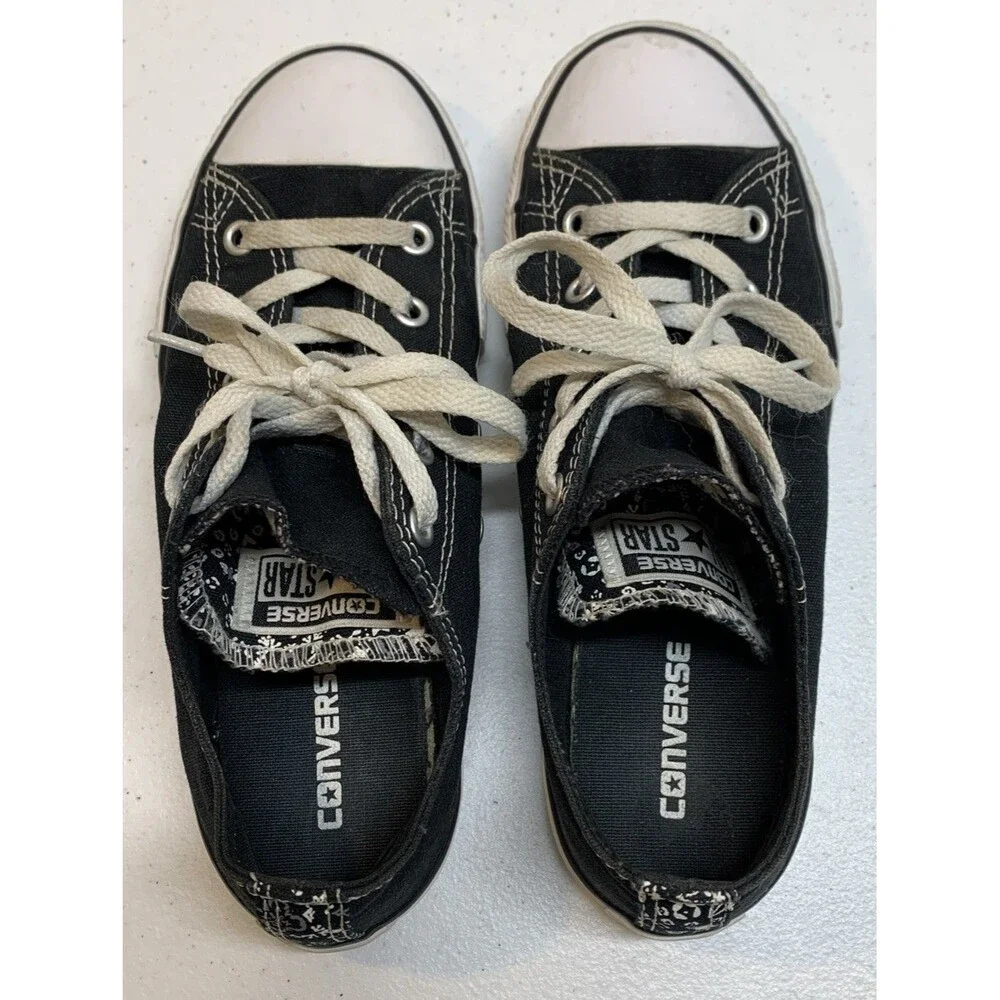 Converse All Star Low Black White Floral Double Tongue Sneakers Junior 3